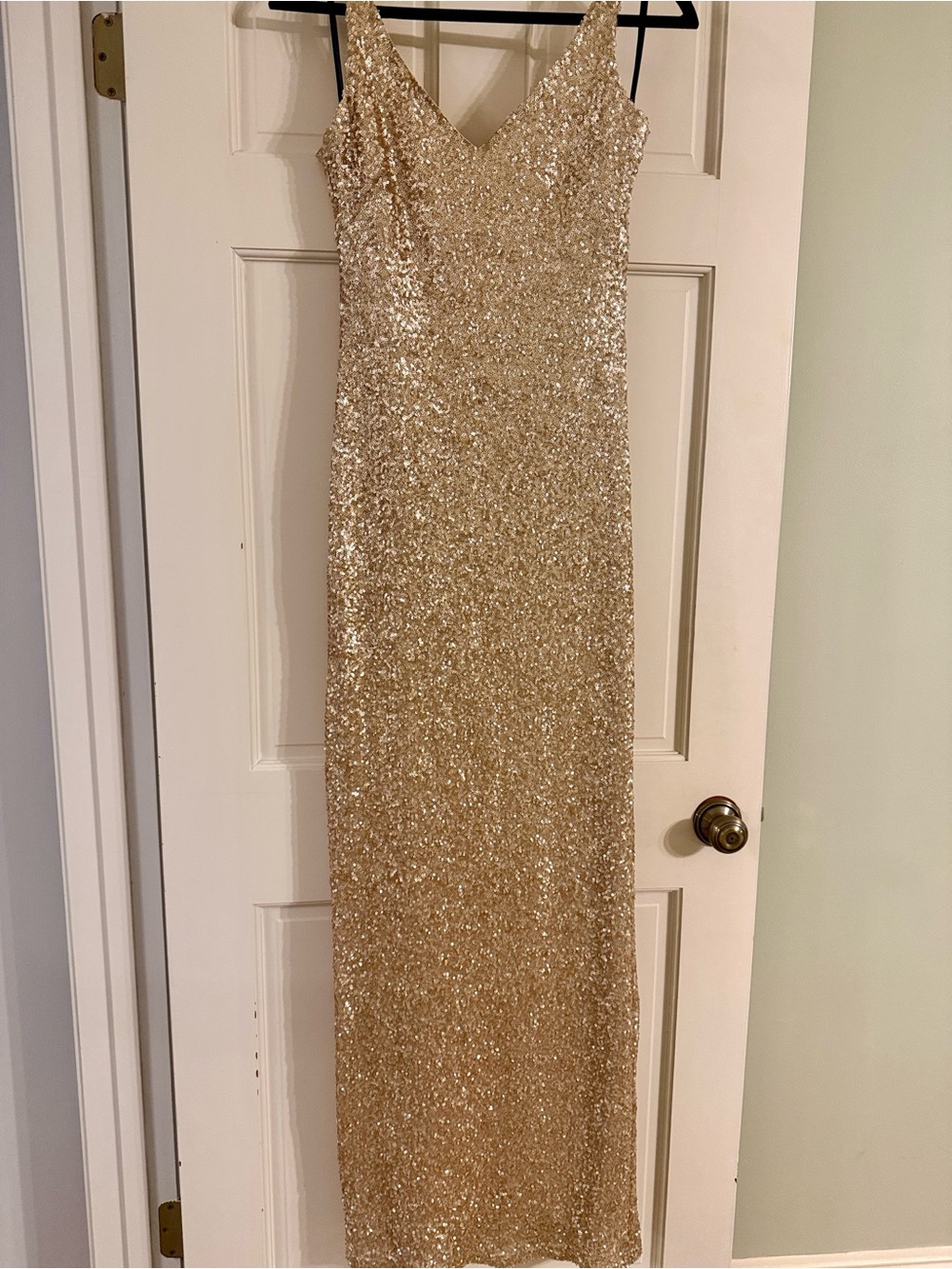 Gold Sequin V-Neck Evening Dress